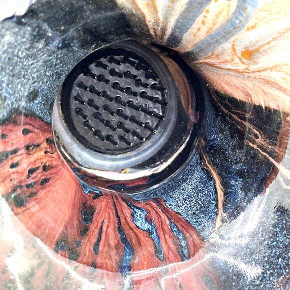 Francine Zajac Flower Frog Glazed Pottery Vase Bowl  Black Beige Reds Marbled - Picture 3 of 7